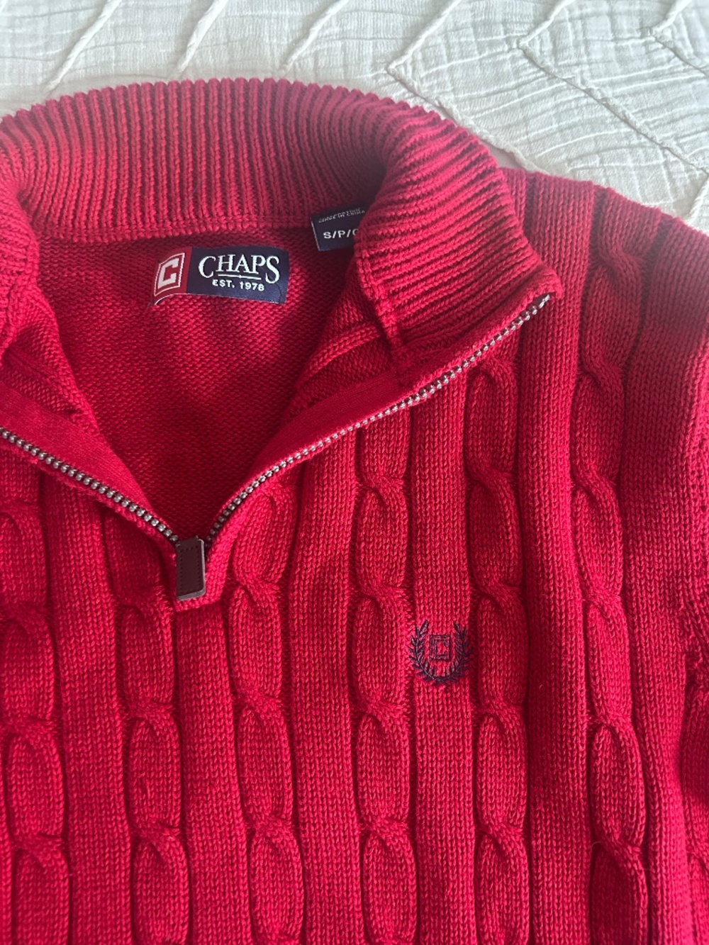 Chaps Red Cable Knit Quarter-Zip — S, fits M
